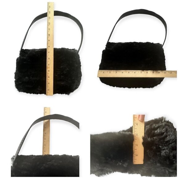 Black Curly Lamb Fur Handbag, Flap, Lizard Print Leather handle. - Picture 9 of 9